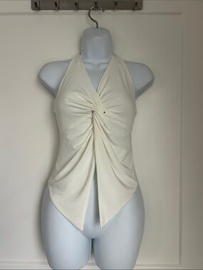 Windsor Cream Twist Front Halter Tank